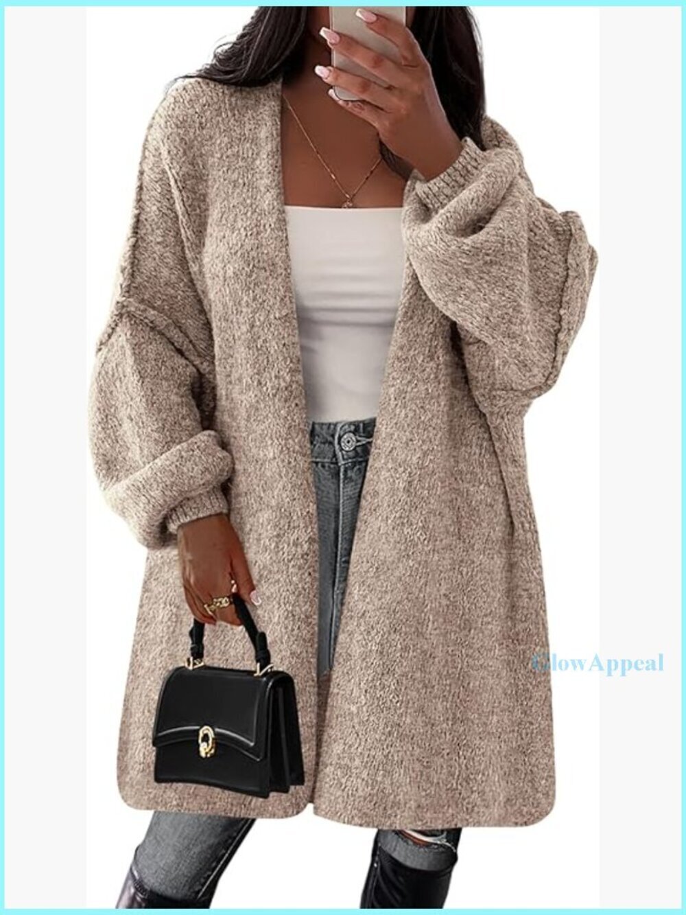 Oversized Long Cardigan Sweater, Drop Shoulder, Mid-Thigh Length, Soft Knit
